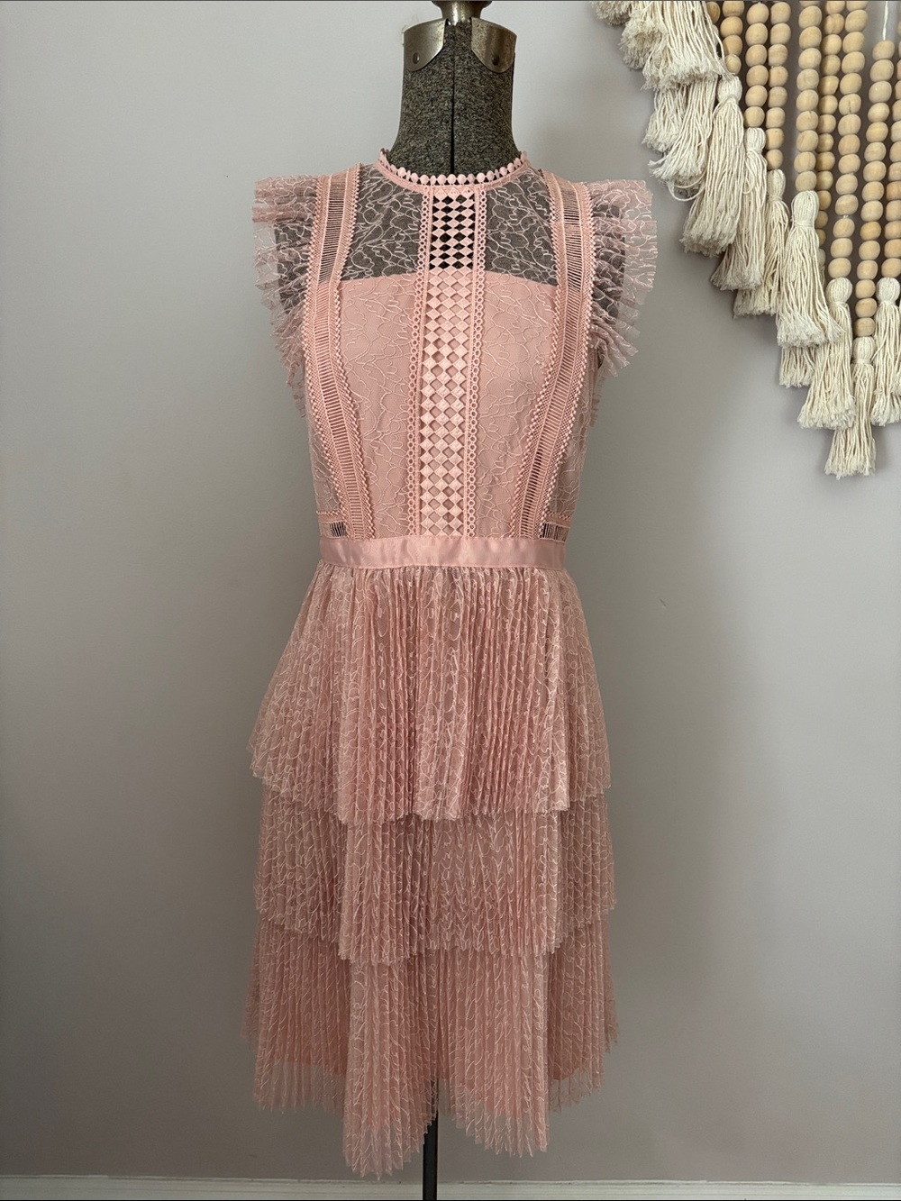 Heartloom Blush Pink Lace Tiered Midi Dress